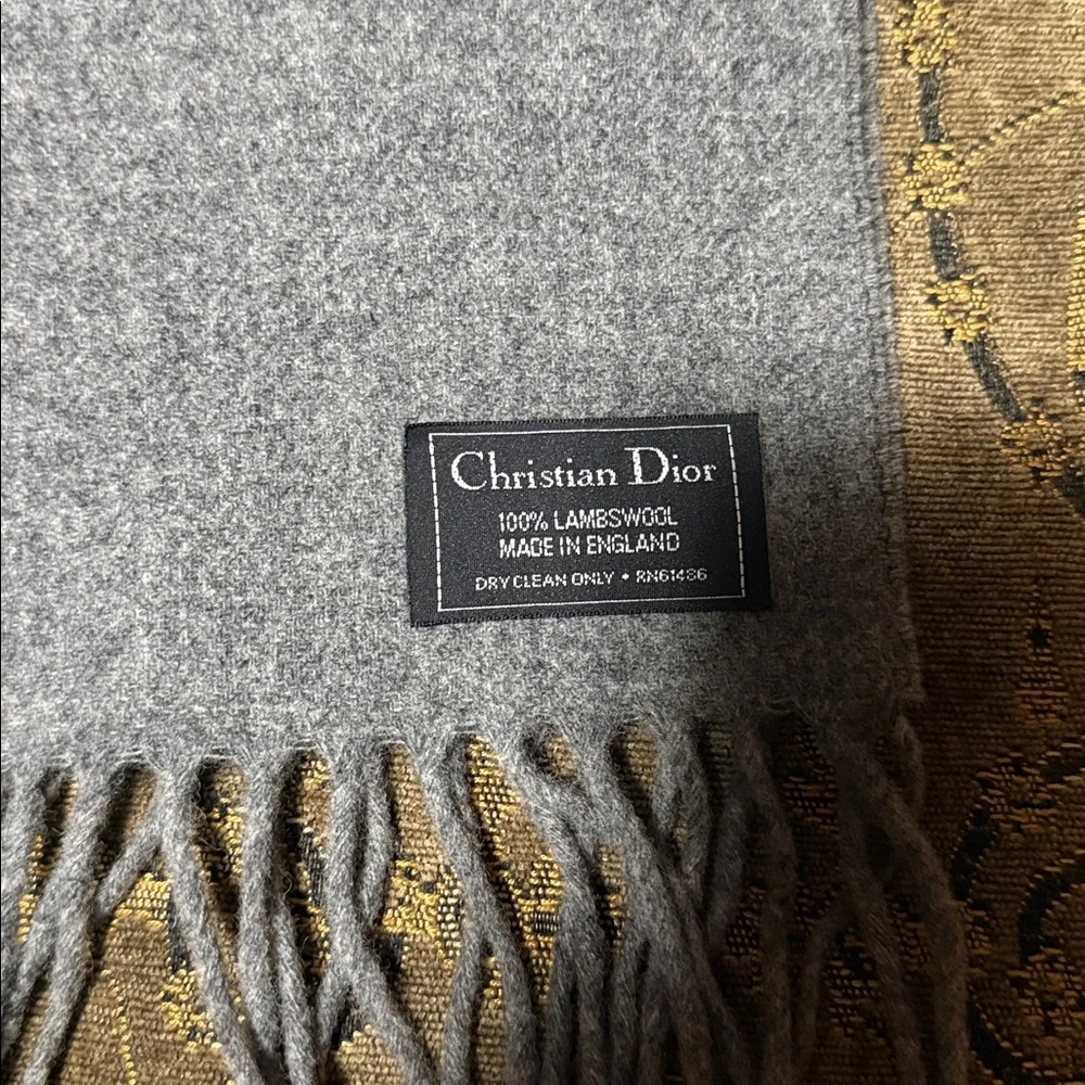 🩶Dior Elegant Lambswool Vintage Gray Fringe Scarf